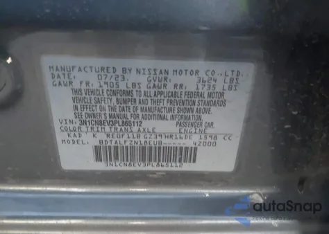 2023 Nissan Versa 1.6 Sv Xtronic Cvt из США, поврежденный, VIN 3N1CN8EV3PL865112